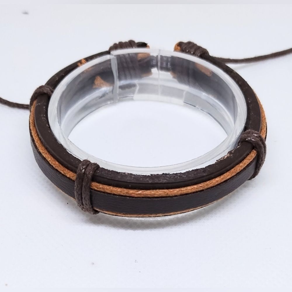 Men's Leather Bracelet Layered Brown‎ f5